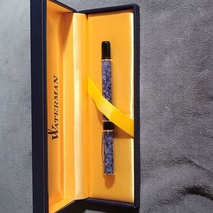 Waterman fountain pen. 6" long in a beautiful marled dark and light blue color.